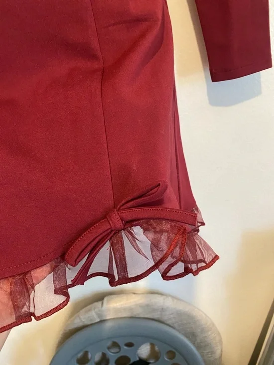 FP Movement by Free People Burgundy Square-Neck Ruffle Mini Dress - Picture 3 of 7